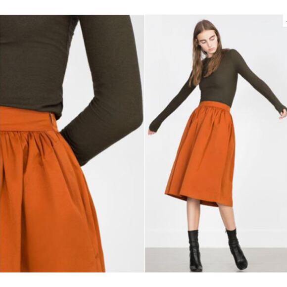 Zara Dresses & Skirts - Zara Basic Burnt orange poplin skirt size M
